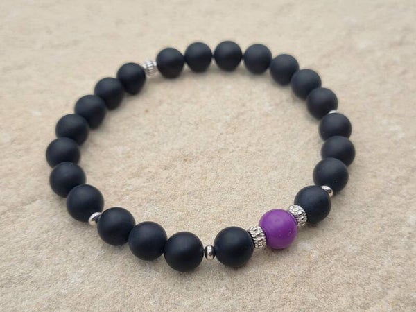 Edelstein-Armband "Licht & Frieden", Onyx matt mit Phosphorsiderit, 925er Silber