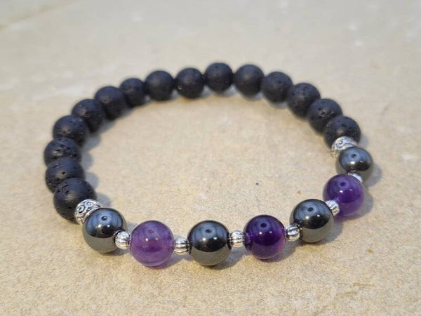 Armband "Himmel & Erde" mit 7 Edelsteinen und Lavaperlen