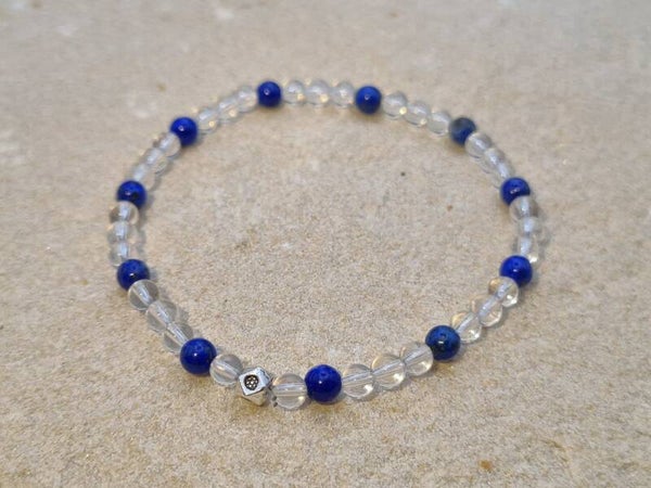 Armband Kids "Verständnis", Bergkristall, Lapislazuli; Ausgeglichenheit, Weitsicht, Konzentration, Lernen, Intuition, Selbstvertrauen, Kritikfähigkeit