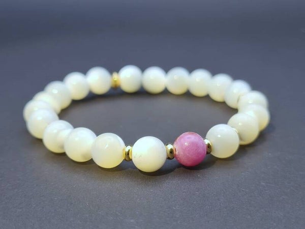 Edelstein-Armband "Power of Life",  Rubin mit Perlmutt 24K-vergoldet