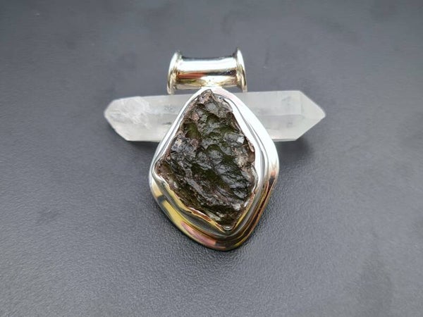 Moldavit Anhänger (Tektit, Tschechien) und 925er Silber, 9,33g - Einzelstück