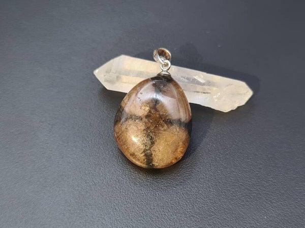 Chiastolith (Kreuzstein), Anhänger mit Öse aus 925er Silber