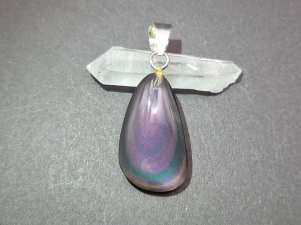 Regenbogenobsidian Anhänger mit Öse aus 925er Silber