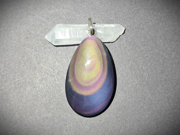 Regenbogenobsidian Anhänger mit Öse aus 925er Silber