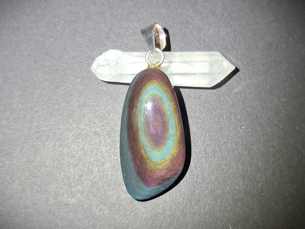 Regenbogenobsidian Anhänger mit Öse aus 925er Silber