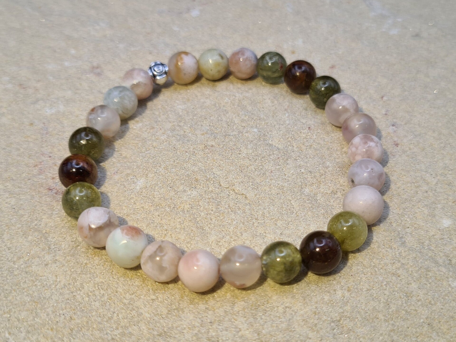 Armband "Blossom", Kirschblüten-Achat, Granat Grossular, Erneuerung, Wachstum, Hingabe, Selbstliebe