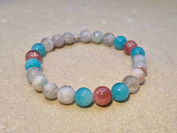 Armband "Love is in the Air", Amazonit, Kirschblüten-Achat, Rhodochrosit, 925er Silber, Erneuerung, Lust, Kreativität, Intuition, Selbstliebe