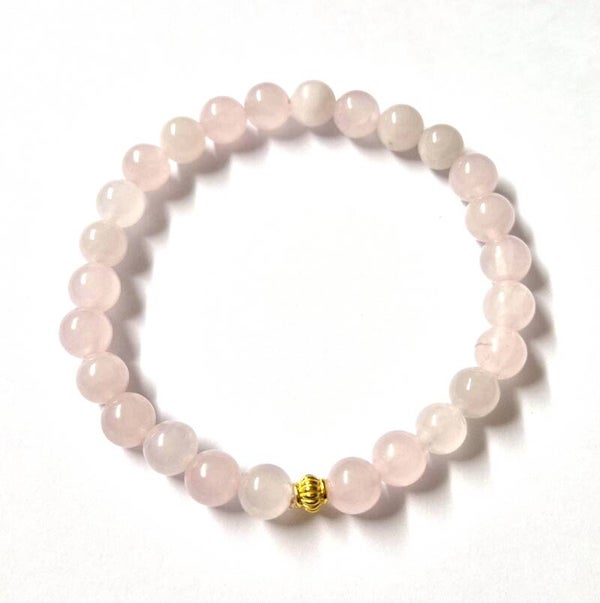 Rosenquarz - Armband mit 6mm-Perlen, Verschlussperle Silber gegoldet