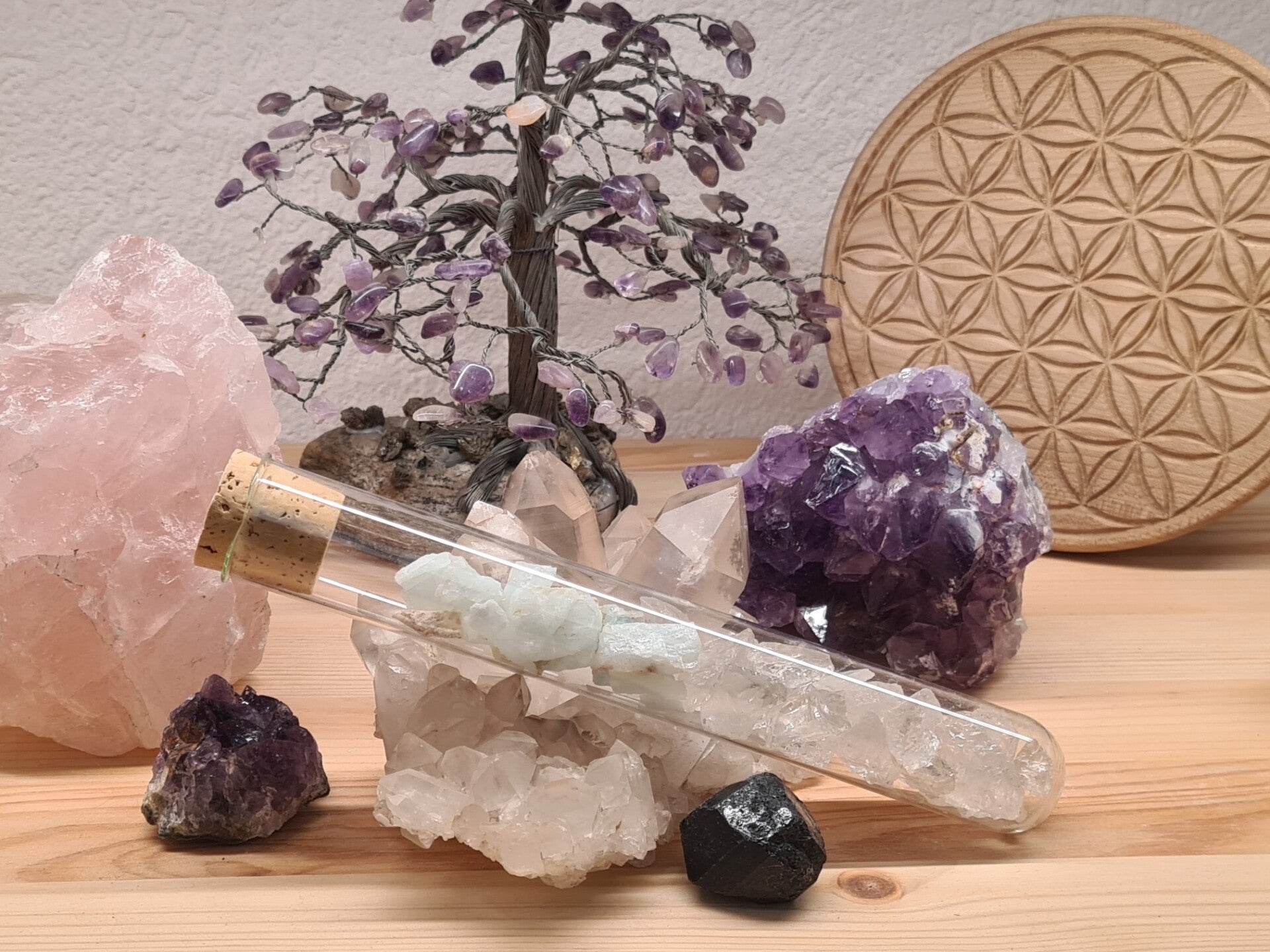 Wassersteinmischung 20 "Weitblick“, Beryll, Bergkristall, Reagenzglasmethode