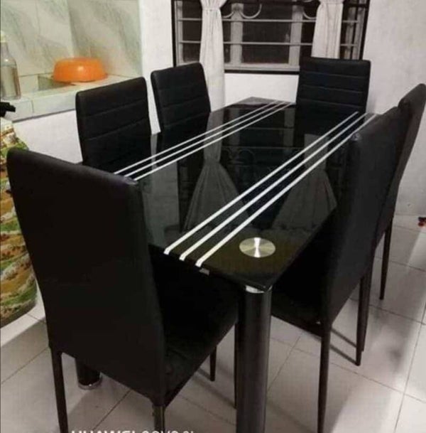 Dining Set Glass Table Black