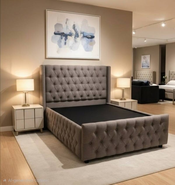 Kingsized Bed upholstery grey
