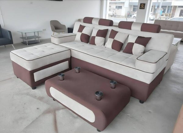 Livingroom set Fabric brown/off-white