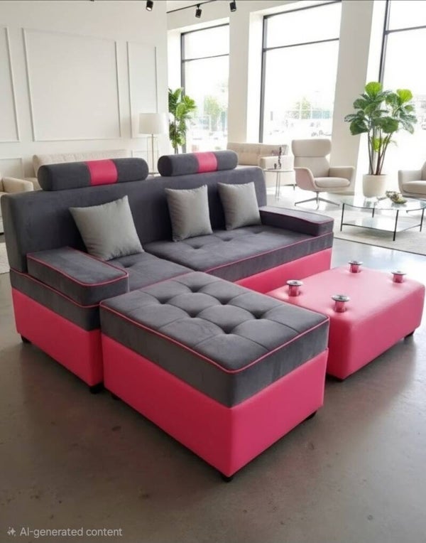 Livingroom Set Fabric anthrazit/pink