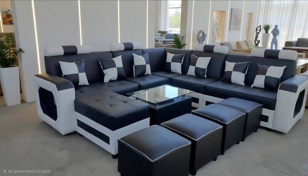 Livingroom Set Leather  "Ebony and Ivory"