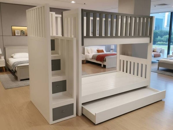 Bunkbed white with Trundle "Fenced"