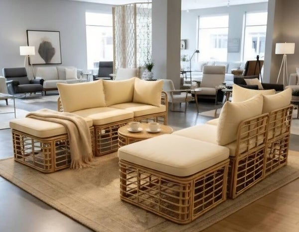 Rattan Loveseats with Ottoman's