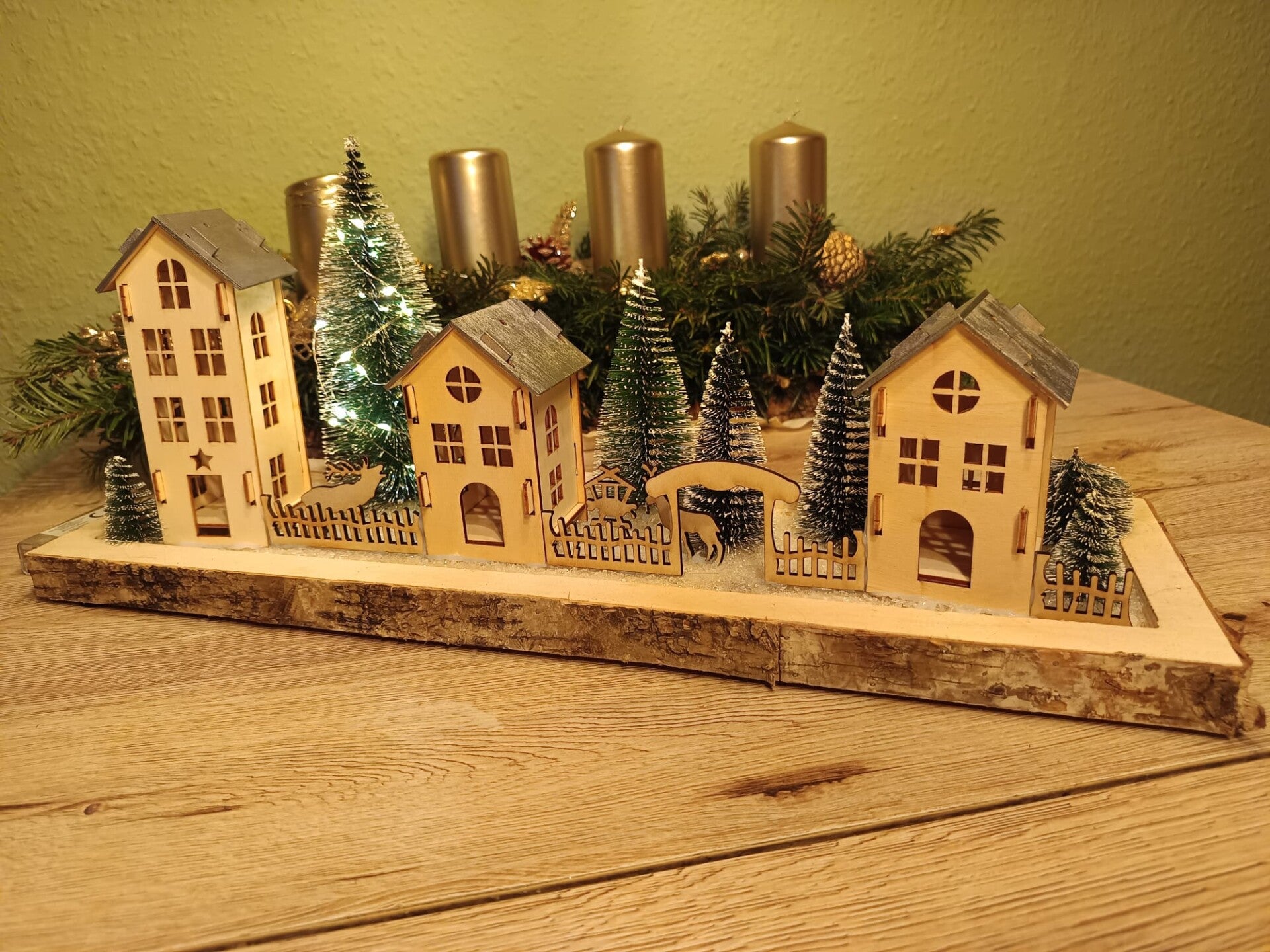 Großes Dorf Winterlandschaft 3 Häuser LED