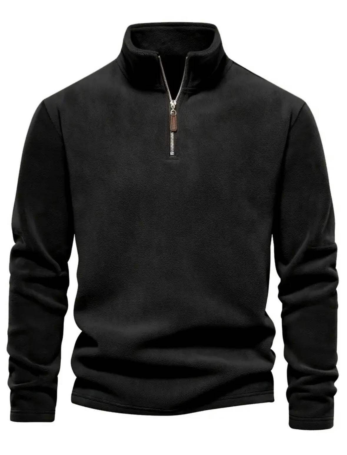 Heren Kwart Rits Fleece Trui – Opstaande Kraag - Kleur: Zwart