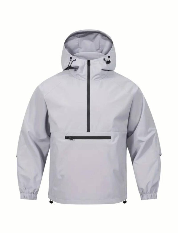 Windjas Voor Heren – Waterdicht Outdoorjack Met Capuchon - WIT/GRIJS