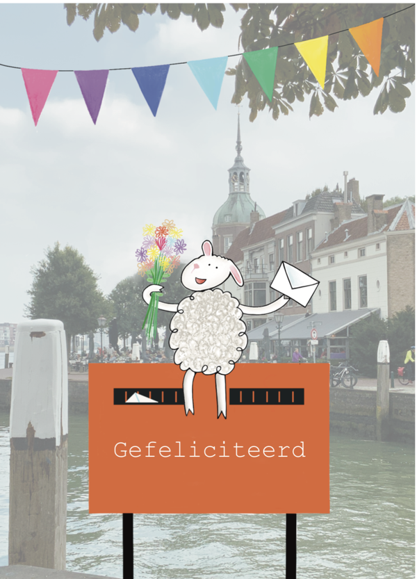 Schapen kaart Gefeliciteerd schaap op brievenbus