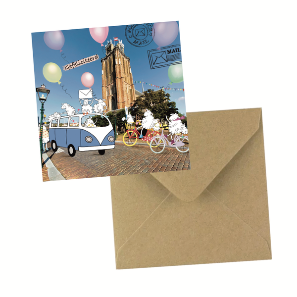 Schapenkaart met envelop Gefeliciteerd
