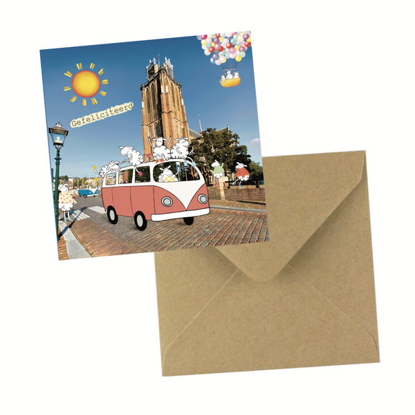 Schapenkaart met envelop Gefeliciteerd