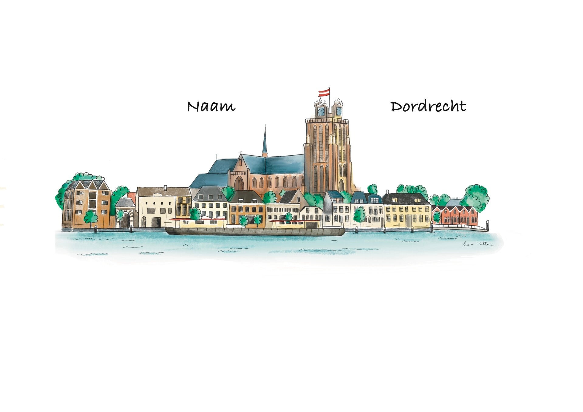 Beker met de skyline van Dordrecht.