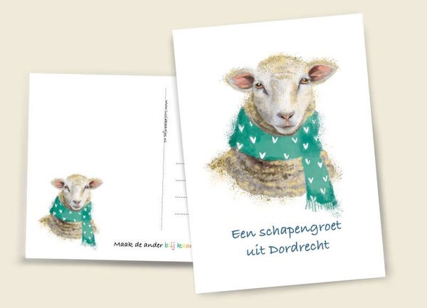 Ansichtkaart schapen groet uit Dordrecht.
