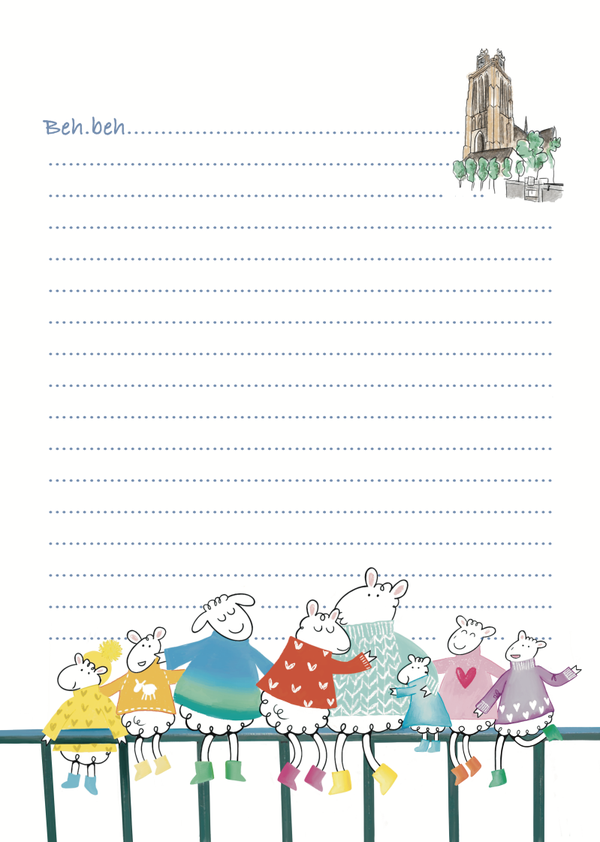 A5 note blokje notitie schapen op een hek met Dordrecht