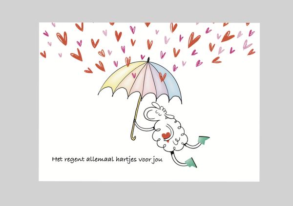 Schapen kaart het regent allemaal hartjes voor jou