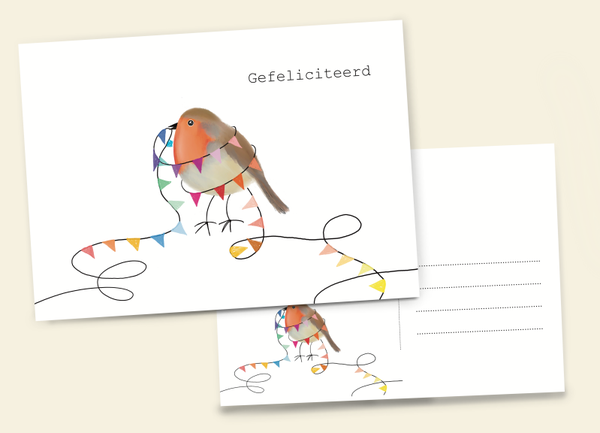 Vogel kaart met Roodborstje slinger gefeliciteerd