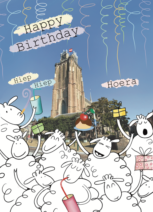 228 Dordrecht schapen kaart gefeliciteerd happy birthday
