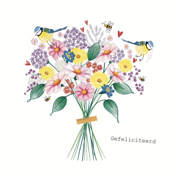 Kaart bos bloemen Gefeliciteerd