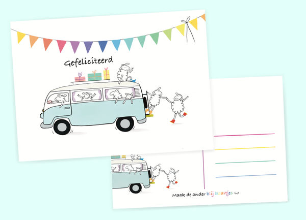 Schapen kaart Geliciteerd busje