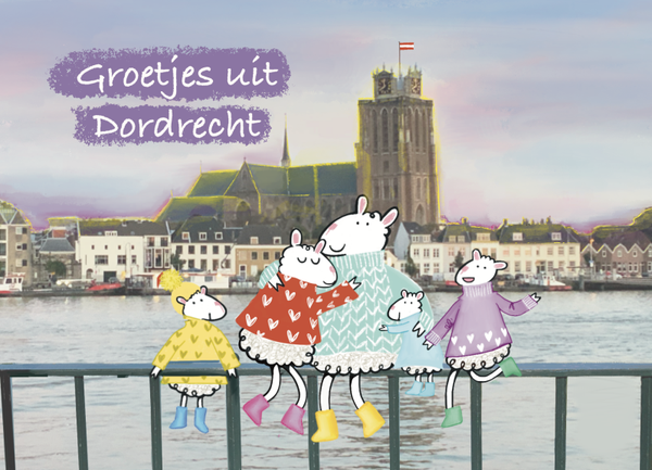 Schapen kaart Groetjes uit Dordrecht, schapen op een hek