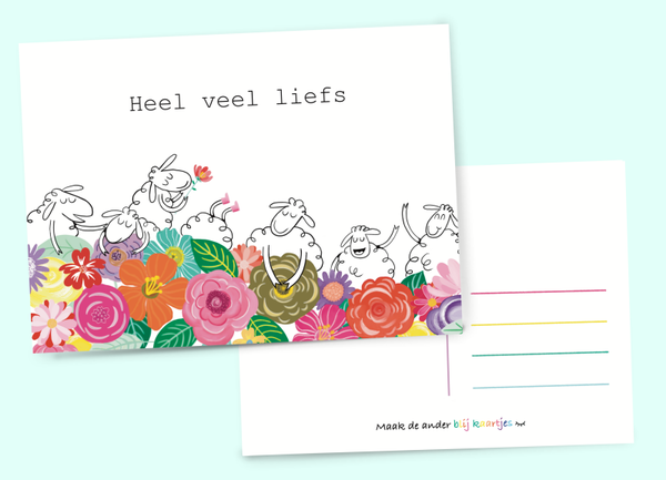 Schapen kaart Heel veel liefs met bloemen