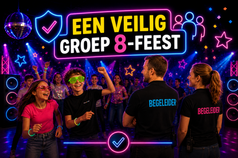 Begeleiders zorgen voor veiligheid en toezicht tijdens een professioneel georganiseerd groep 8-feest.