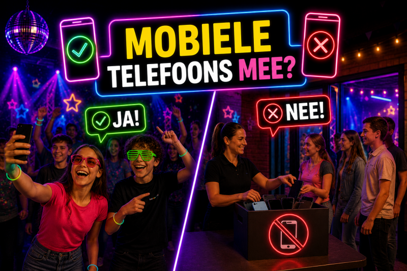 Discussie over het meenemen van mobiele telefoons tijdens een groep 8-feest en de regels voor leerlingen.
