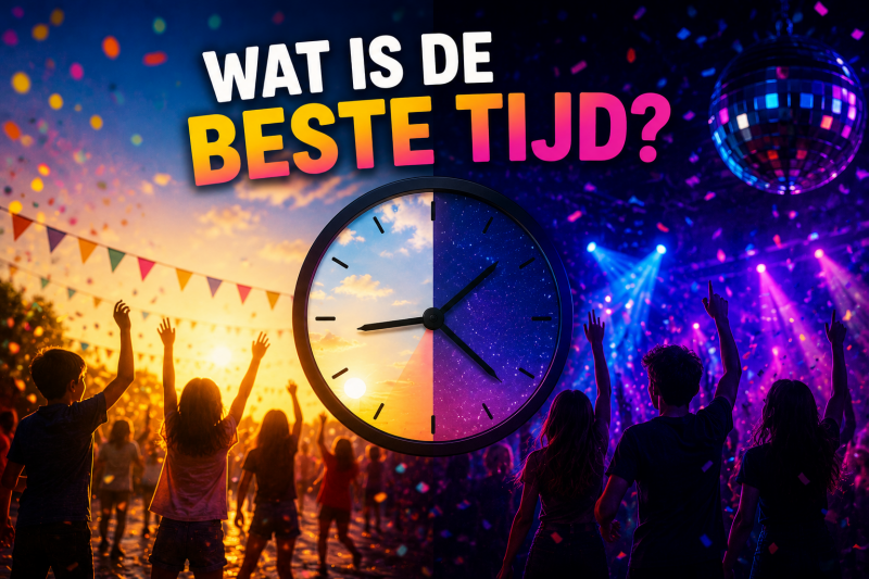 Illustratie van de beste tijd voor een groep 8-feest met overgang van dag naar avond