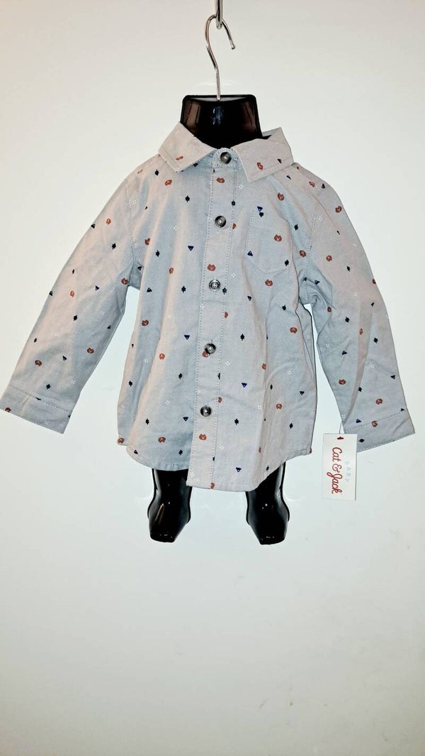 Cat & Jack Printed Button Down Long Sleeve Shirt 18M (New)