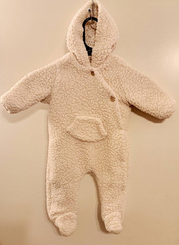 Zara 3-6 Months faux sheep fur with hood in excellent condition. Pre-Owned