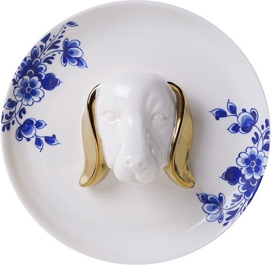 Delfts Blauw Wandbord met 3D Hondenkop