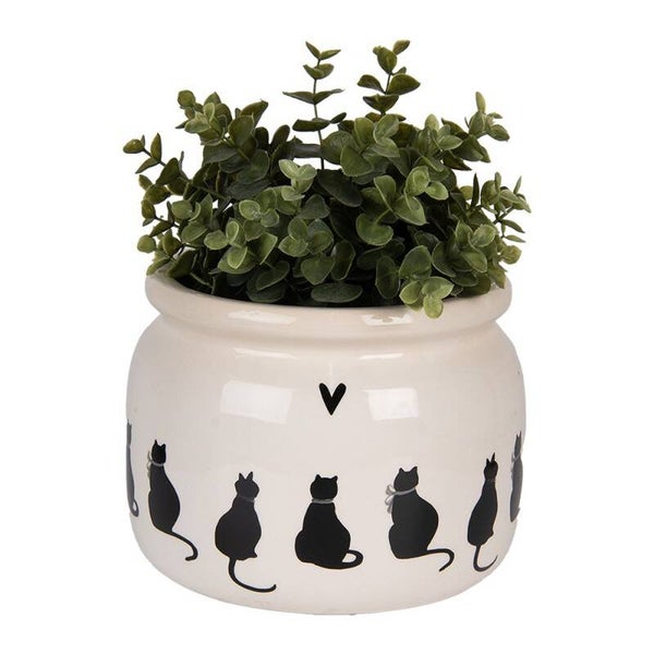 Clayre & Eef Bloempot Kat – Crème met Zwarte Kattenprint