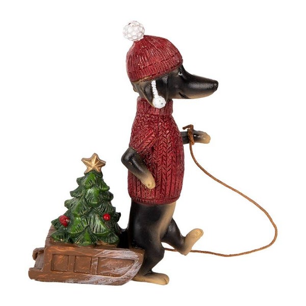 Clayre & Eef - Teckel met Slee Kerstdecoratie