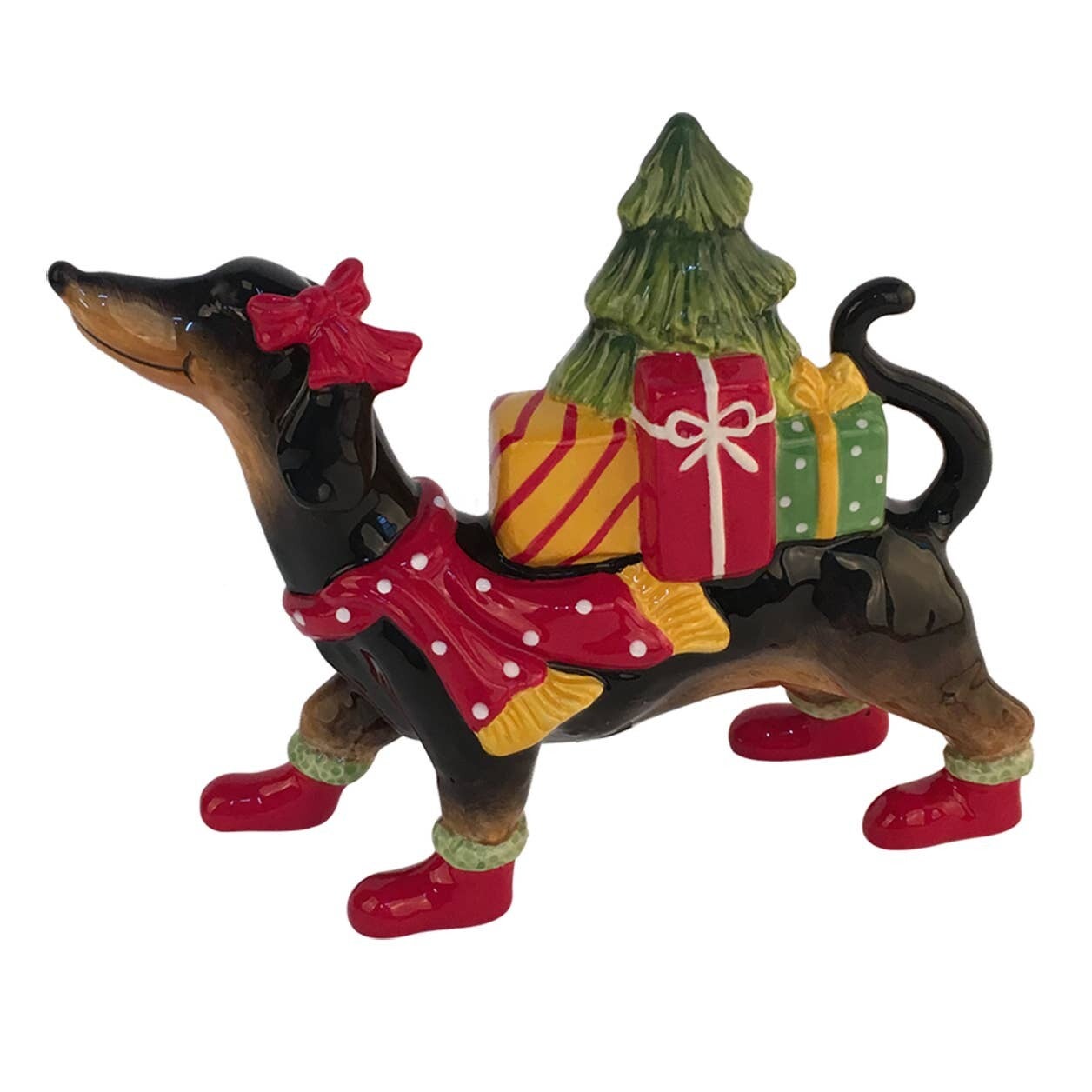 Blue Sky Clayworks - Kerst Teckel met Cadeautjes – Keramiek