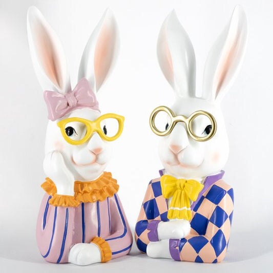 Homebound Decoratief Konijnen Beeld Man & Vrouw – Kleurrijke Polyresin Paashaas