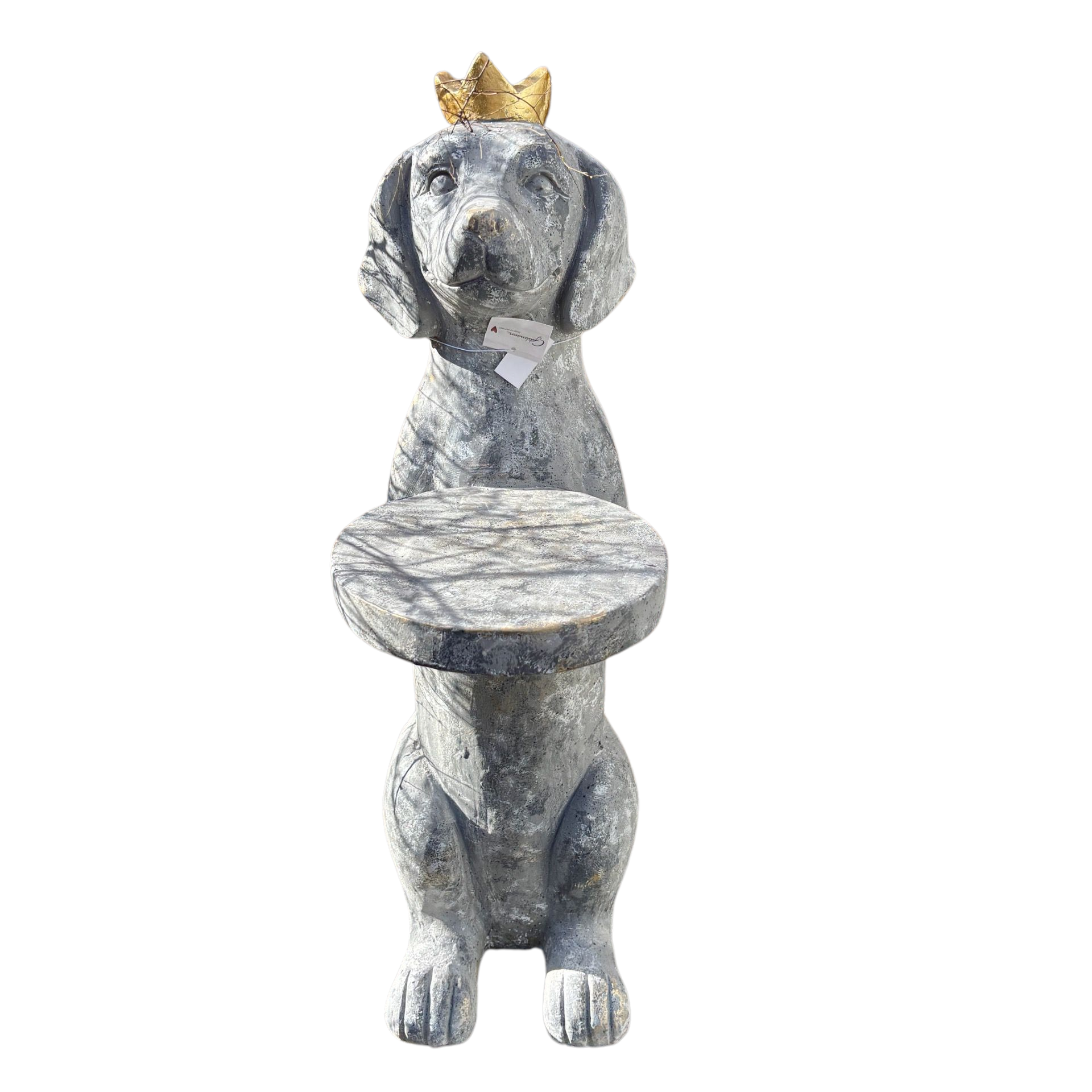 Gehlmann - Teckel Beeld met Dienblad en Gouden Kroon