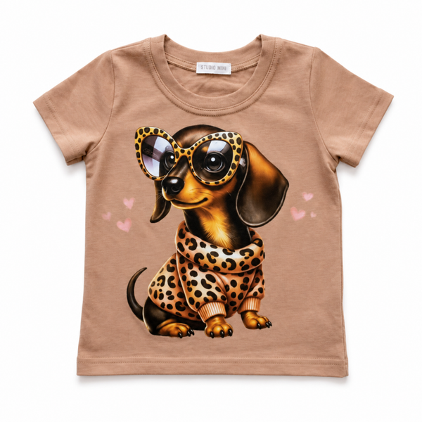 Tulie - Meisjes Shirt met Teckel en Zonnebril