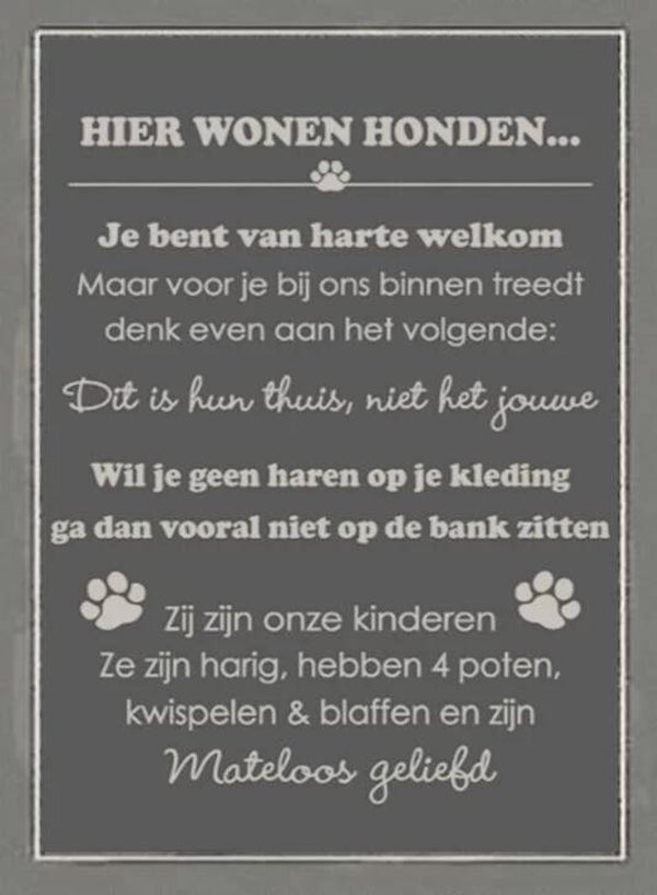 Decobordje "Hier Wonen Honden"