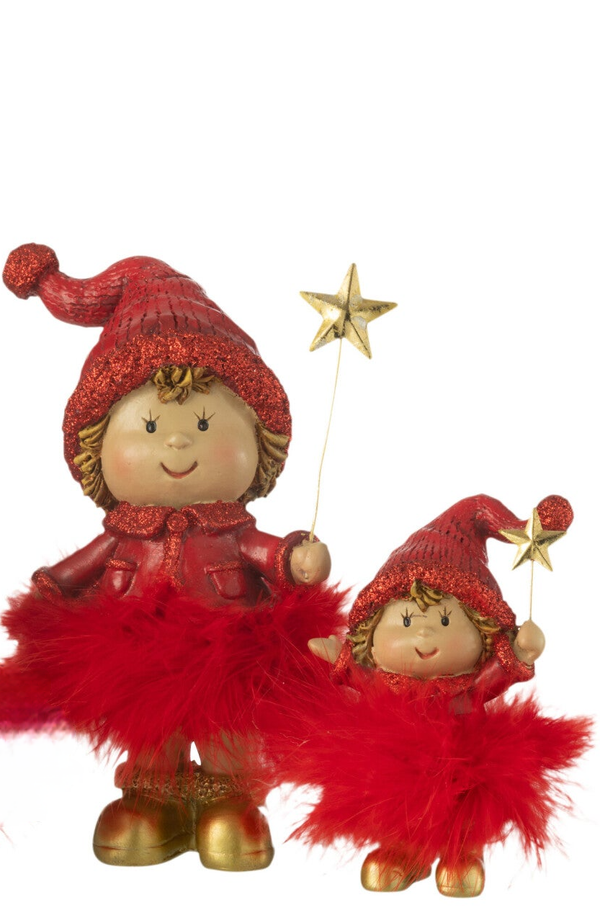 J-Line - Kerstbeeld Kind met Muts & Ster Rood/Goud